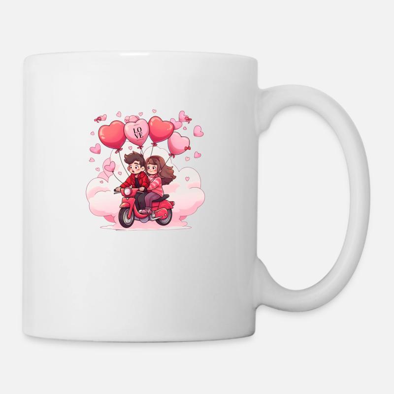 Verliebte auf Roller - Tasse - Weiß