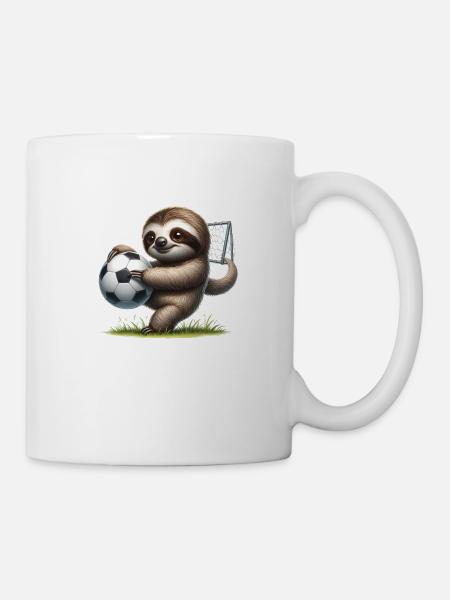 Faultier mit Fußball - Tasse - Weiß