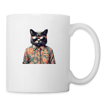 Cat and the flowered shirt - Mug - white - Right