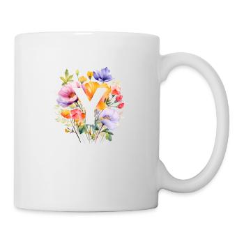 Y Monogramm , bunter Blumenstrauss - Tasse - Weiß - Rechts