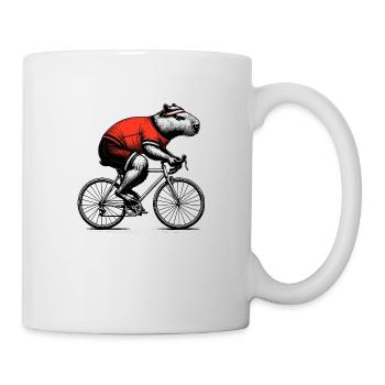 Radfahrendes Wasserschwein - Tasse - Weiß - Rechts