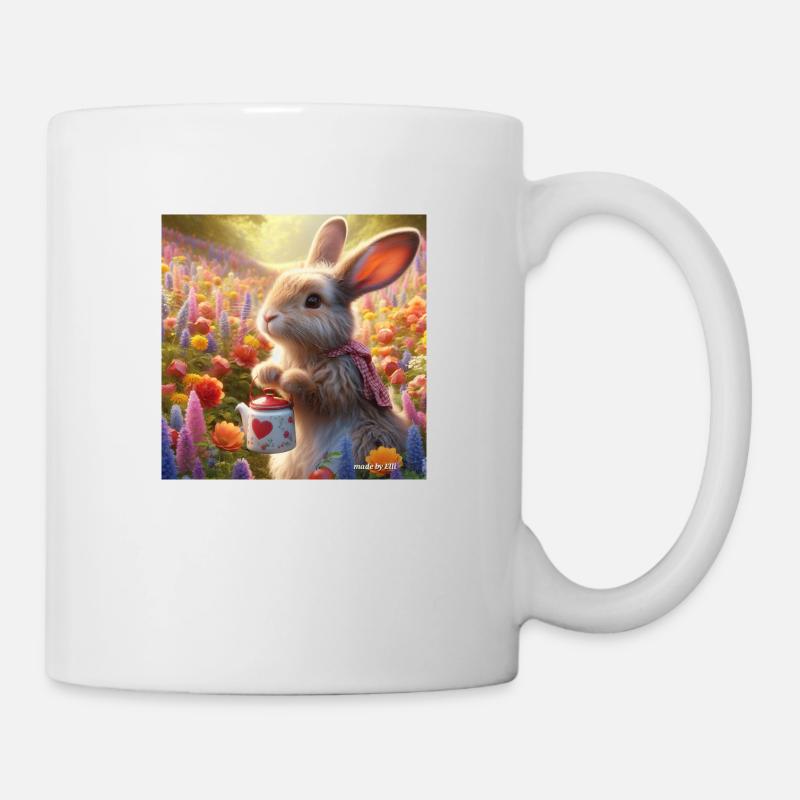 Hase im Blumengarten - Tasse - Weiß