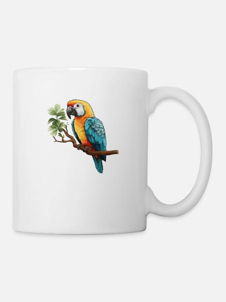 Ara Papagei in Gelb-Orange Blau-Türkis - Tasse - Weiß