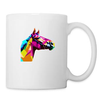 Buntes Pop Art Pferde Portrait Reiten Polygon - Tasse - Weiß - Rechts