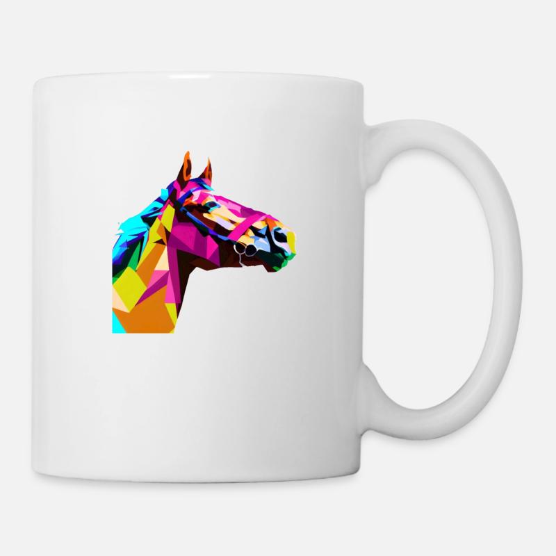 Buntes Pop Art Pferde Portrait Reiten Polygon - Tasse - Weiß