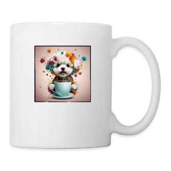 Bichon Havanais, café et fleurs - Mug blanc - blanc - Droite
