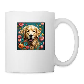 Golden Retriever, Blumen - Tasse - Weiß - Rechts