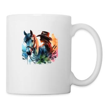 Westernreiterin mit Pferd aquarell - Tasse - Weiß - Rechts