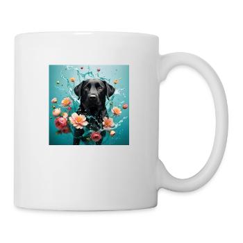 Schwarzer Labrador, Blumen und Wasser - Tasse - Weiß - Rechts