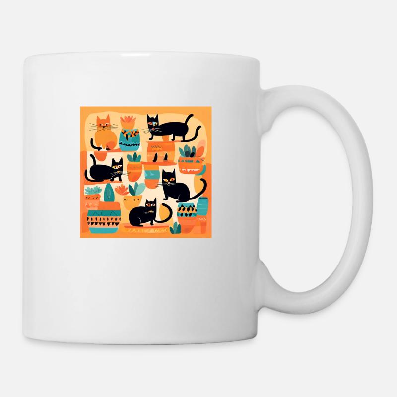 Boho Cats Abstrakt Plants 2 - Tasse - Weiß