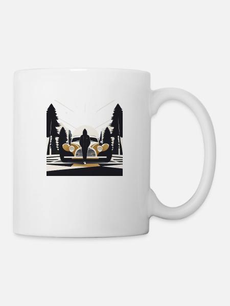 Art-déco-Kapuzenfigur und Auto - Tasse - Weiß