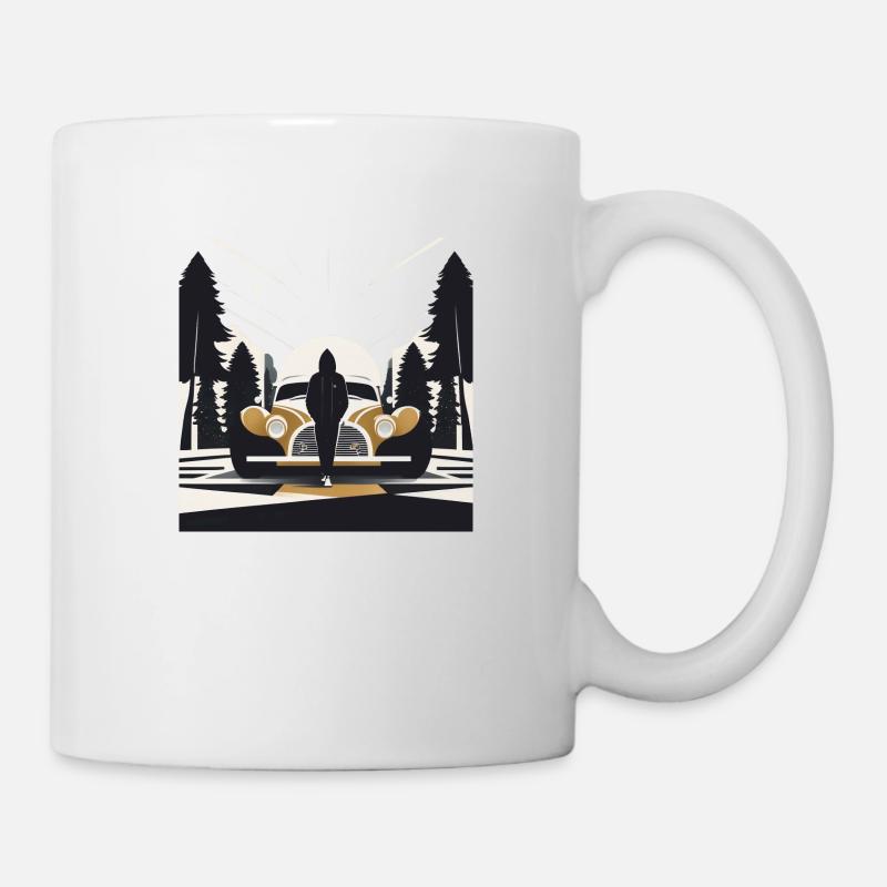 Figurine à capuche Art déco et voiture - Mug blanc - blanc