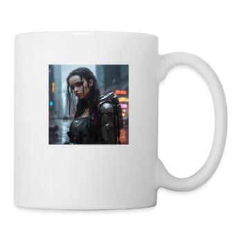 Cyberpunk Girl in rain - Tasse - Weiß - Rechts