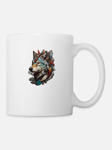 Wolf Indianer - Tasse - Weiß