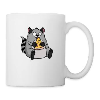 Fat Raccoon Eating Pizza Funny Comic Style - Mug - white - Right