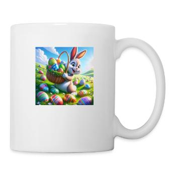 Un joyeux lapin de Pâques sur une prairie verte - Mug blanc - blanc - Droite