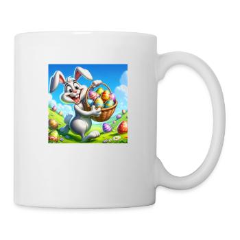 Un joyeux lapin de Pâques sur une prairie verte - Mug blanc - blanc - Droite