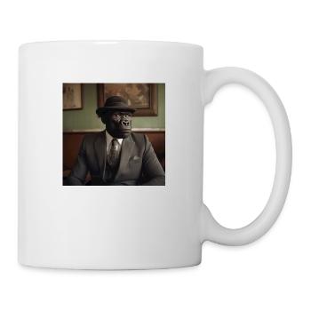 Chimp with hat and suit in a bar - Mug - white - Right
