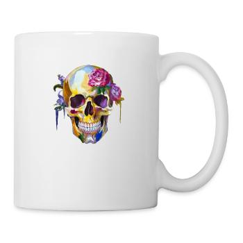 Totenkopf mit bunten Blumen - Tasse - Weiß - Rechts