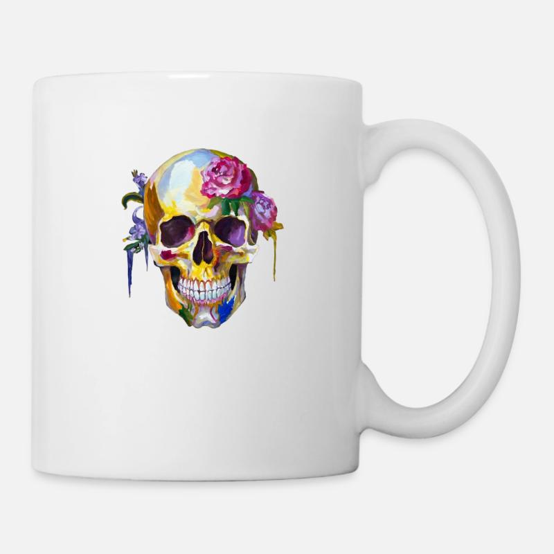 Skull with colorful flowers - Mug - white
