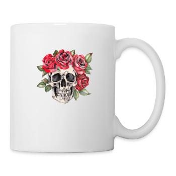 Crâne avec des roses rouges - Mug blanc - blanc - Droite