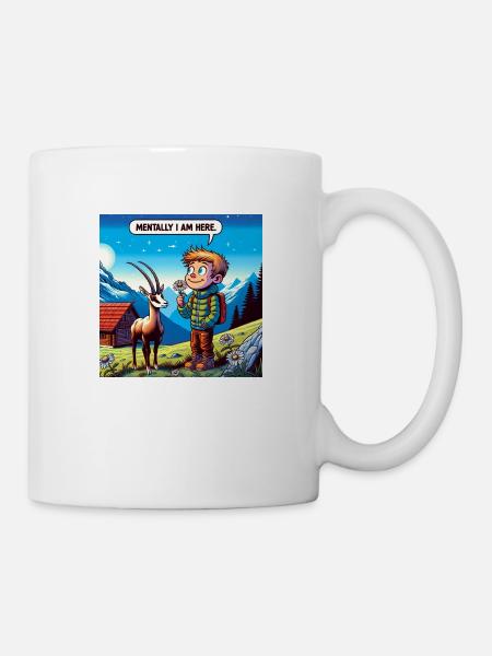 Ziegenjunge - mentally I am here - Tasse - Weiß