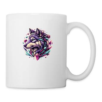 Digitale Kunst - Majestätischer Wolfskopf mit Edelstein - Tasse - Weiß - Rechts