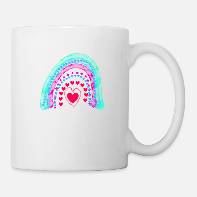 Regenbogen, Aquarell,bunt, Herzen, Sterne - Tasse - Weiß