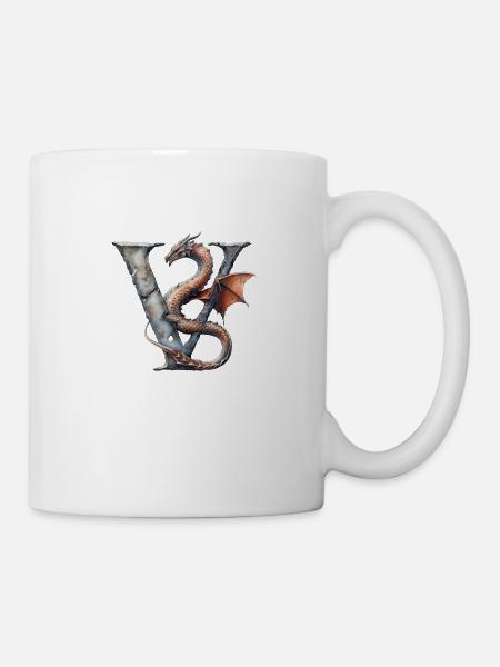 Lettre « V » en forme de dragon. - Mug blanc - blanc
