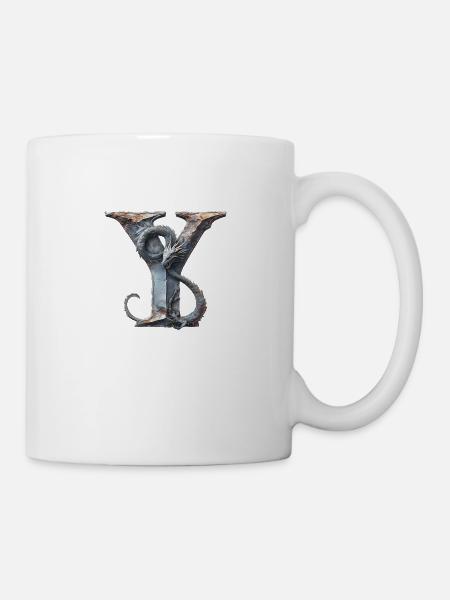 Buchstabe "Y" im Drachendesign. - Tasse - Weiß