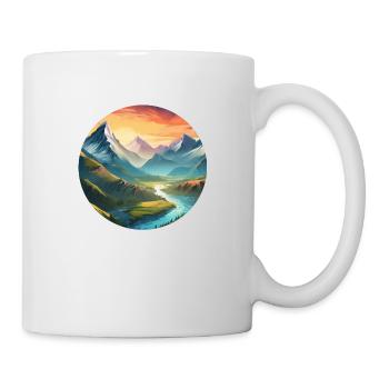 Paysage De Montagne Avec Prairies, Rivière, Coucher De Soleil - Mug blanc - blanc - Droite