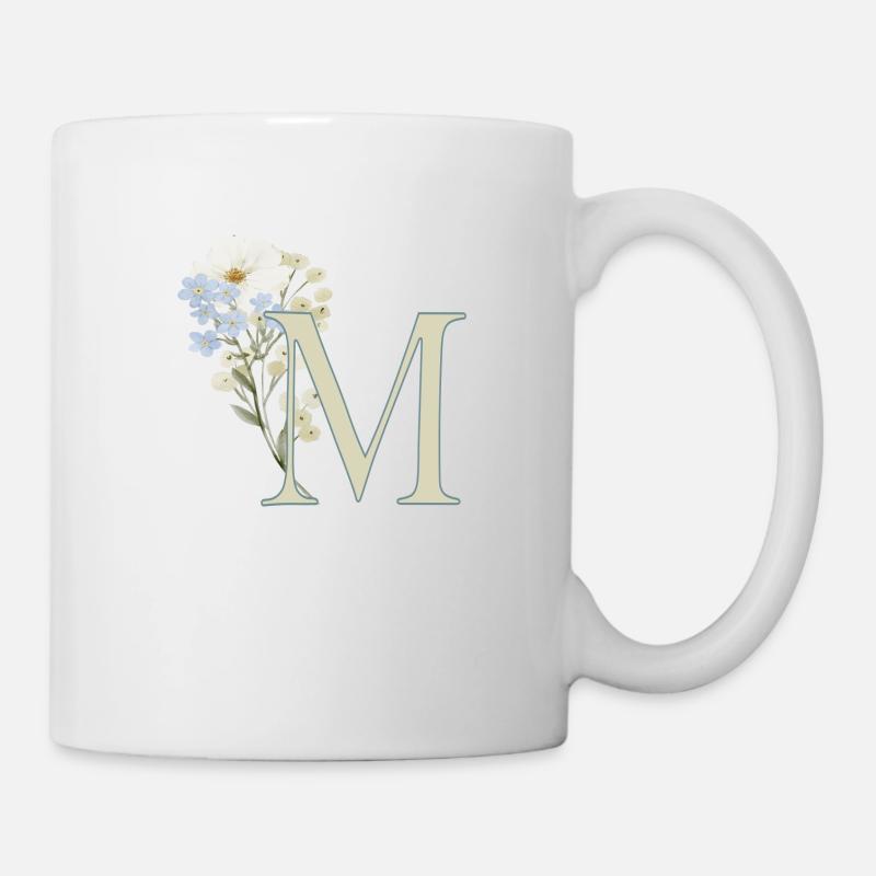 M mit Blumen - Tasse - Weiß