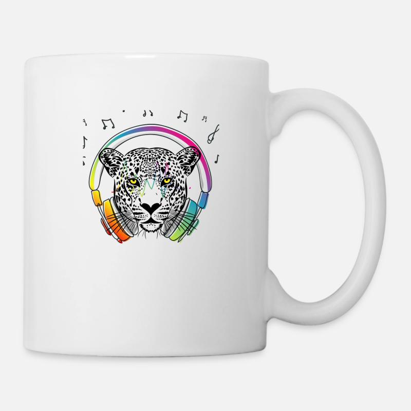 DJ Leopard mit Kopfhörern - Neon Farben - Musik - Tasse - Weiß