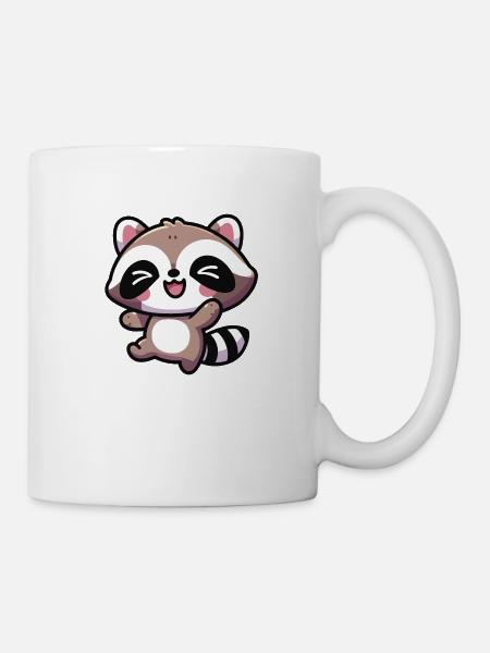 Mignon Kawaii Happy Raccoon - Mug blanc - blanc