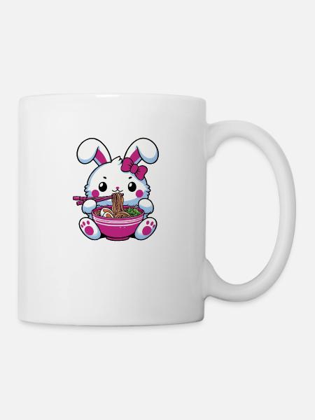 Kawaii Cute Rabbit Eating Ramen - Mug - white
