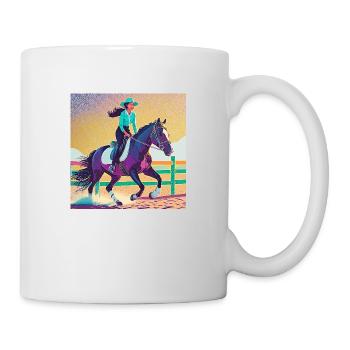 Reiterin auf schwarzem Pferd - Tasse - Weiß - Rechts