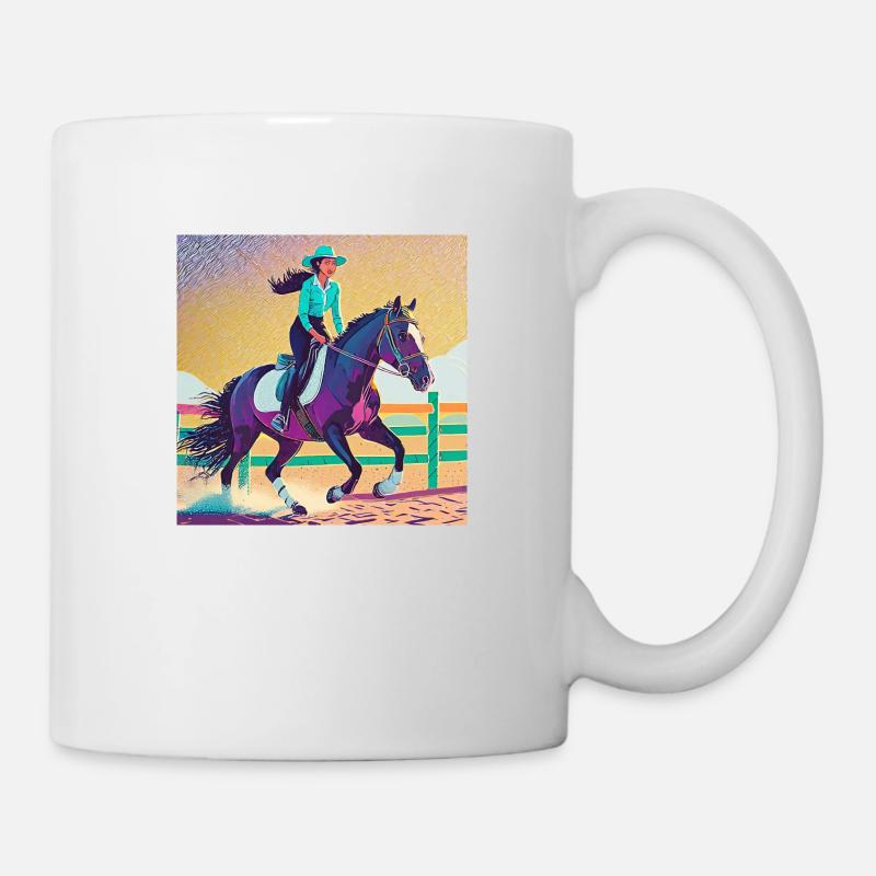 Reiterin auf schwarzem Pferd - Tasse - Weiß