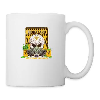 Cartoon Biohazard Skull With Caution Sign - Mug - white - Right