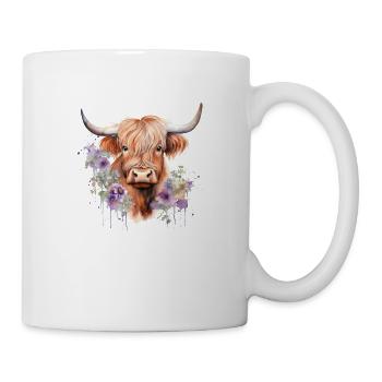 Skurrile Highland-Träume: Bunte Kuhkunst - Tasse - Weiß - Rechts