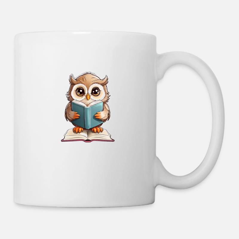 Eule lesen Bücher - Tasse - Weiß