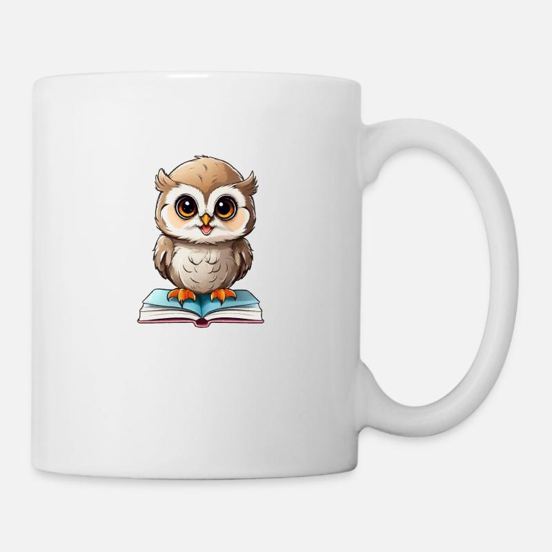 Eule lesen Bücher - Tasse - Weiß