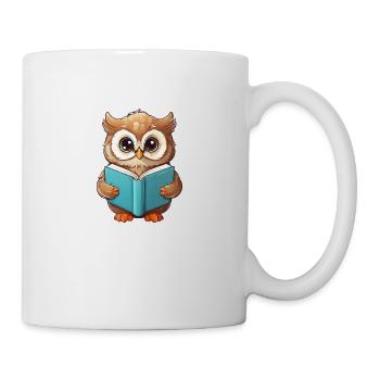 Eule lesen Bücher - Tasse - Weiß - Rechts