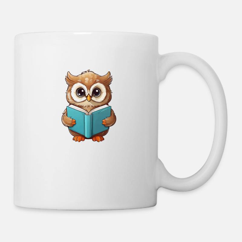 Eule lesen Bücher - Tasse - Weiß