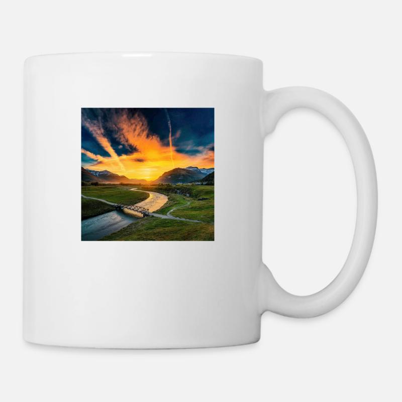 Landschaft mit Sonnenuntergang - Tasse - Weiß