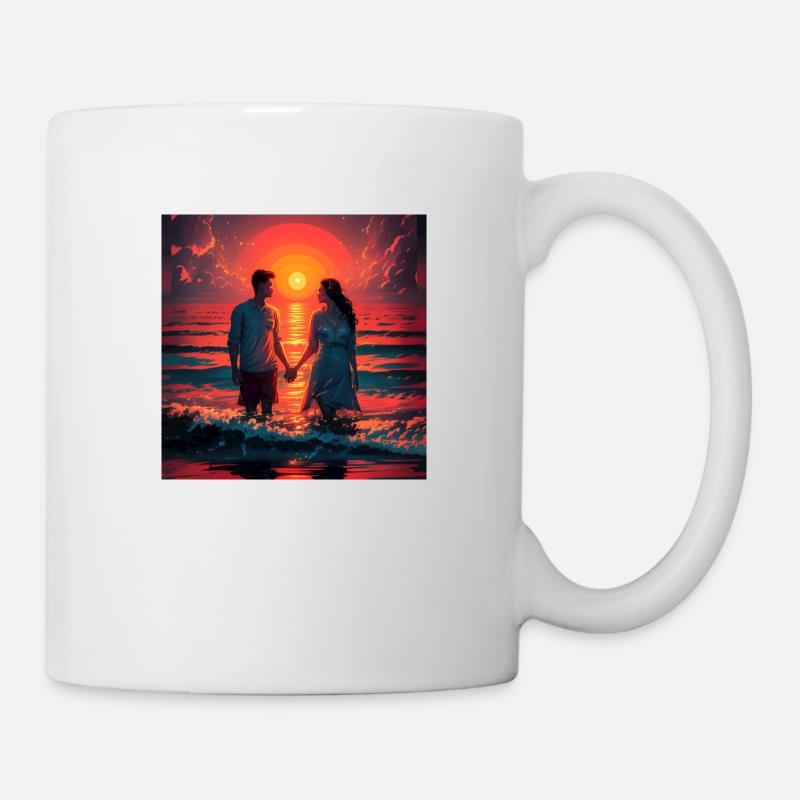 Couple au coucher du soleil au bord de la mer - Mug blanc - blanc