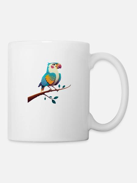 Illustration eines Papageis auf einem Ast - Tasse - Weiß