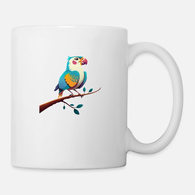 Illustration eines Papageis auf einem Ast - Tasse - Weiß