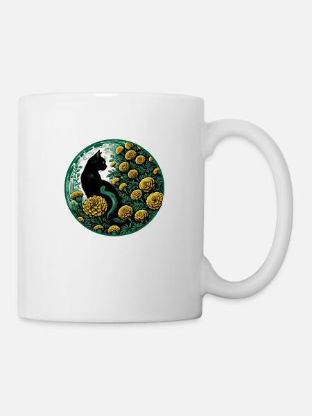 Schwarze Katze Ringelblume - Tasse - Weiß