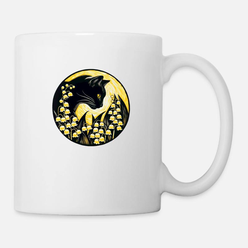 Chat noir muguet de la vallée - Mug blanc - blanc
