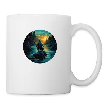 Angeln in der Wildnis im Abendrot - Tasse - Weiß - Rechts